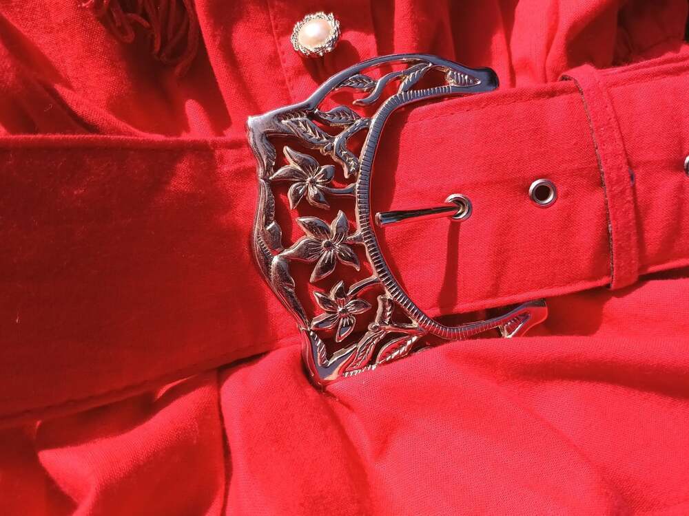 LILIA SMITY Vintage Western Dress Cowgirl Maxi Red Fringed Stud Buttons 9/10 - Picture 5 of 11